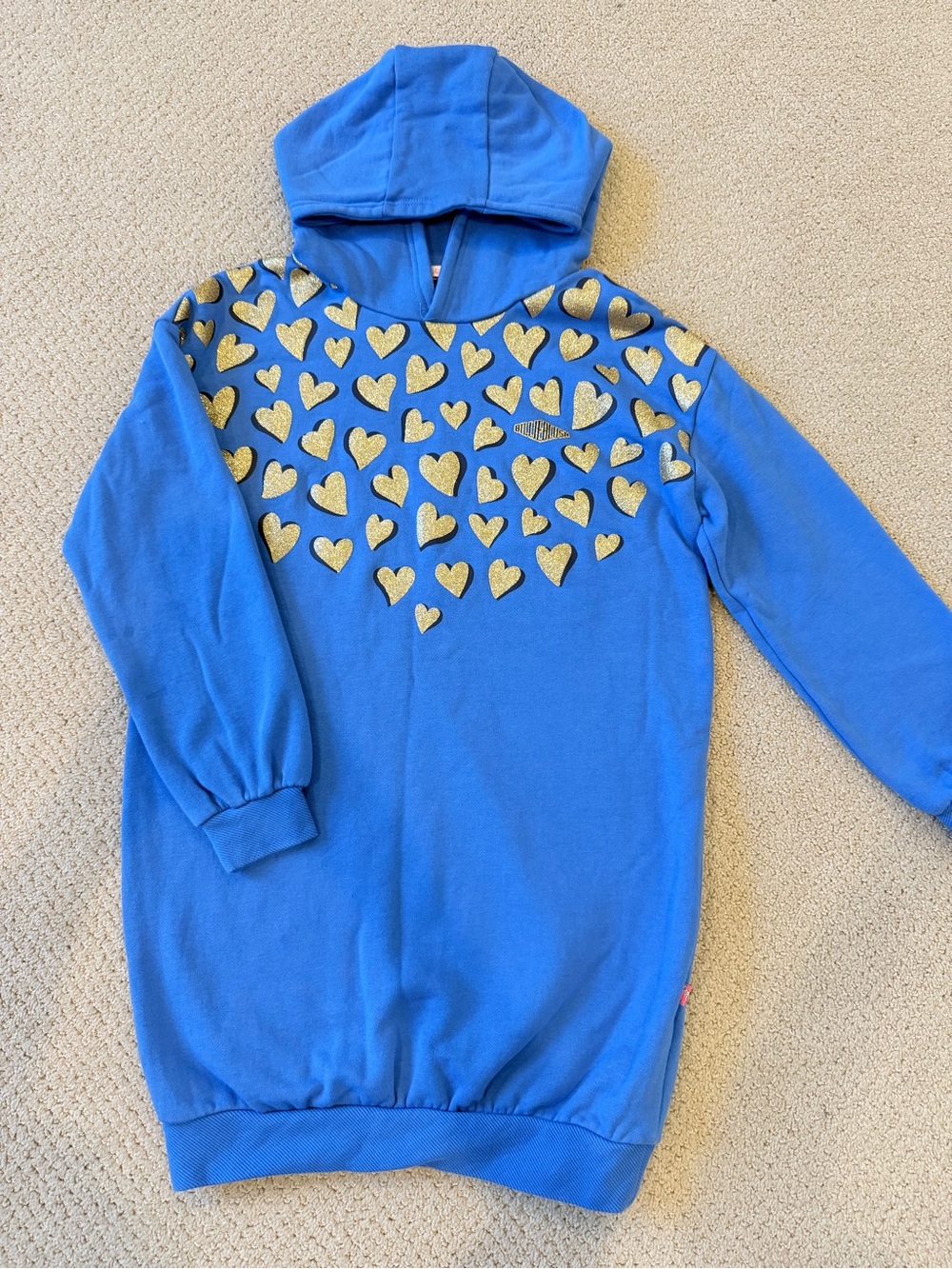 Billieblush Bright Blue Hoodie Dress with Gold Heart Accents